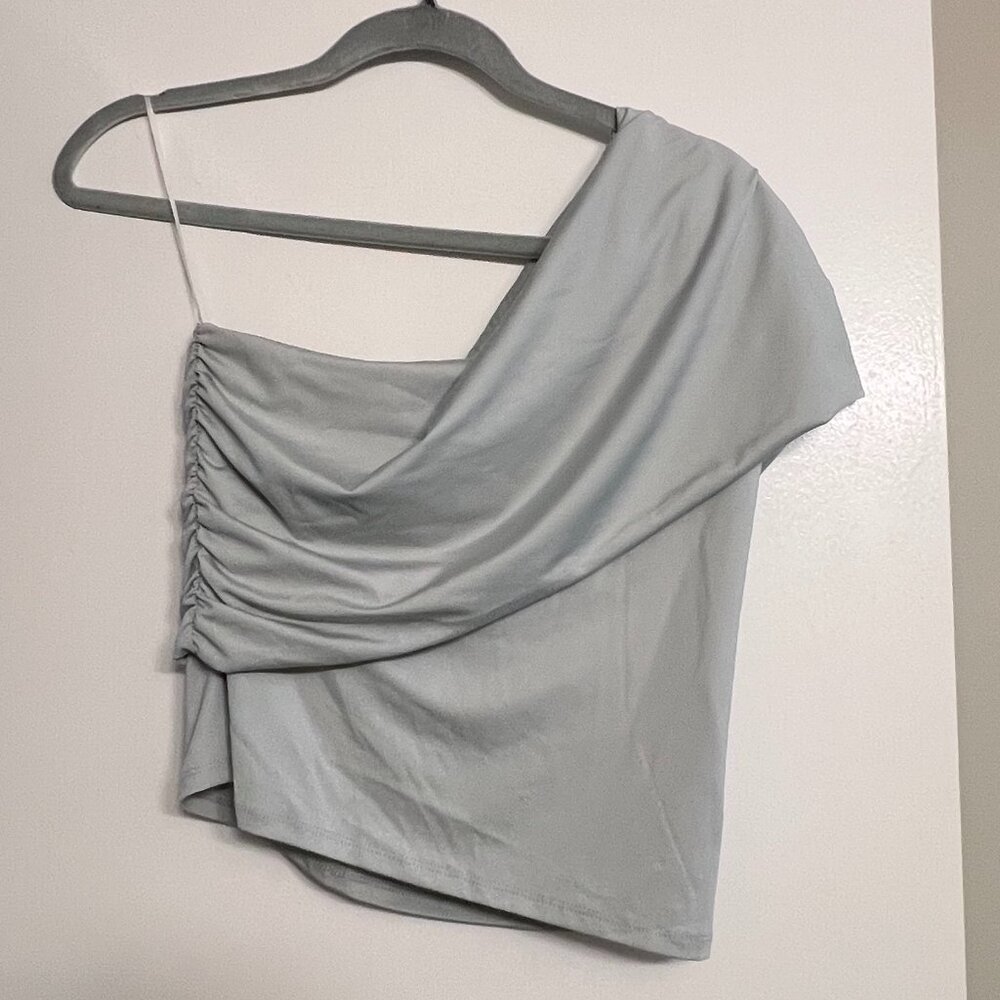 H&M One Shoulder Wrapped Top in Light Blue/Green Color